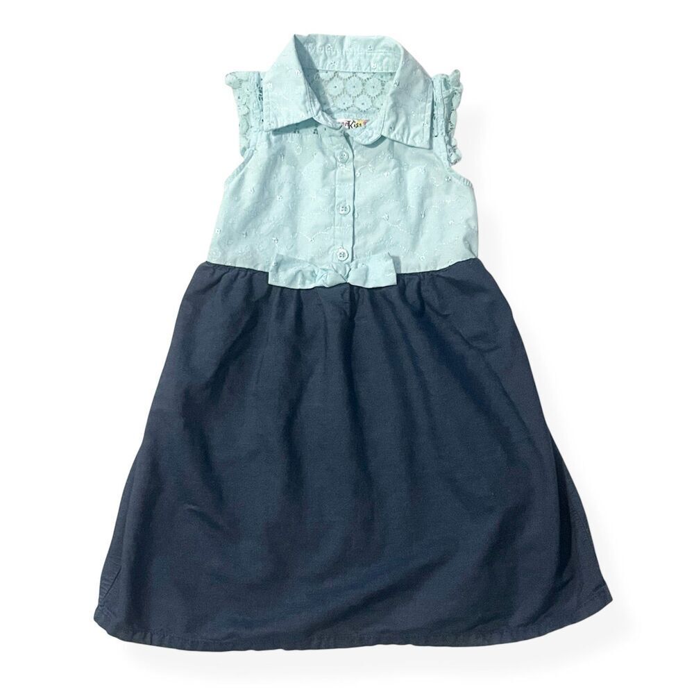 Lemon Kiss Eyelet Denim Toddler Dress light blue floral lace SZ 5